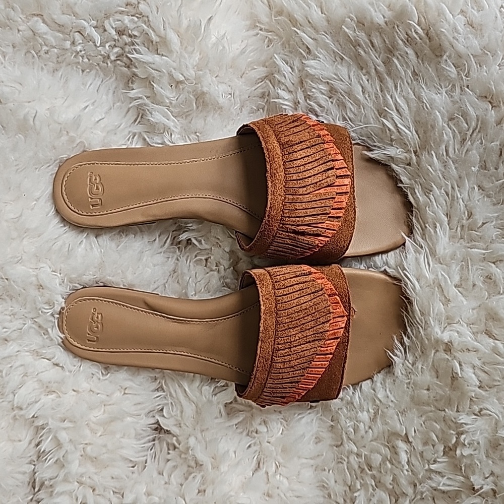 UGG Women's Tan and Brown Fringe Sandals - Picture 3 of 11